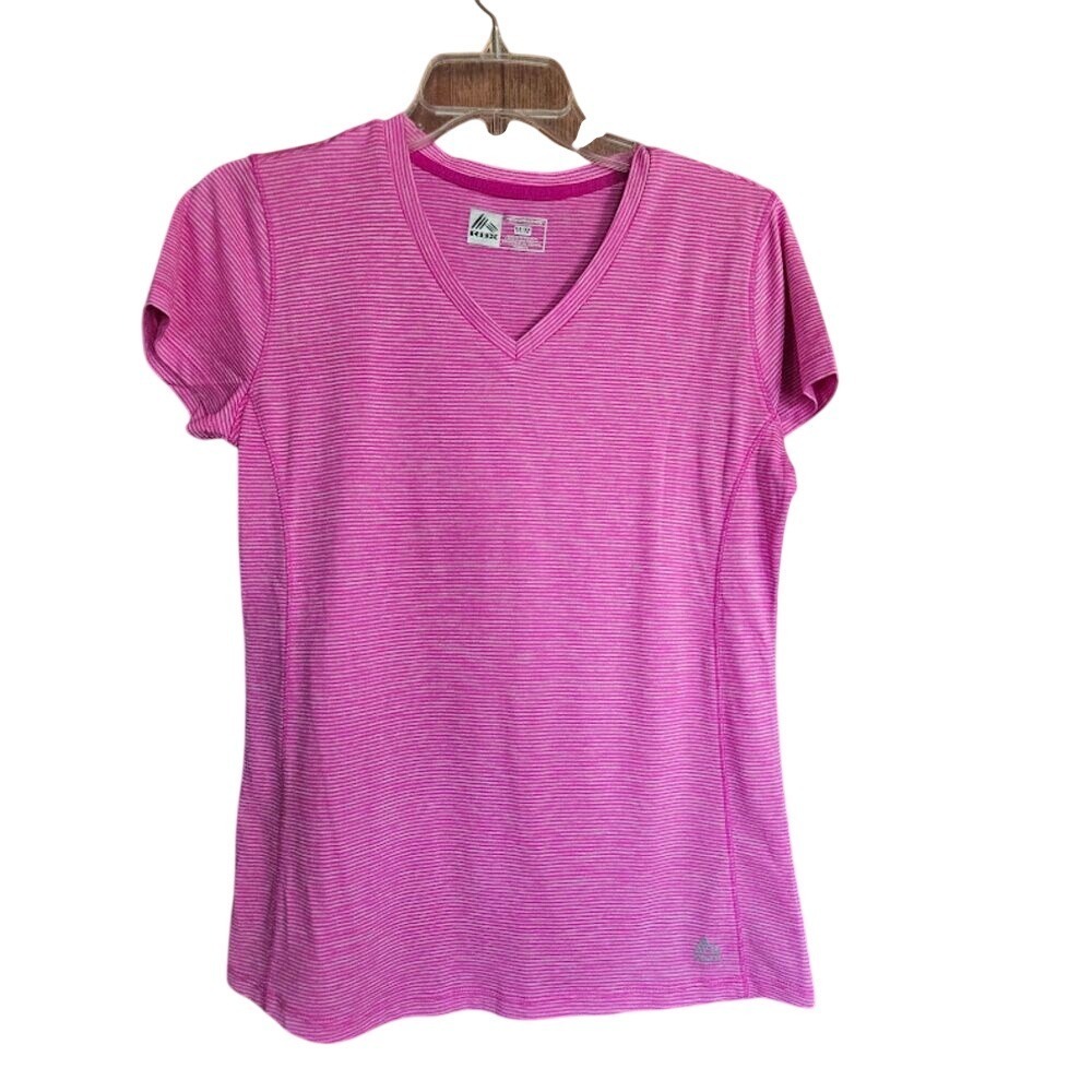 RBX Pink Striped V Neck Women's‎ M Short Sleeve Performance Shirt